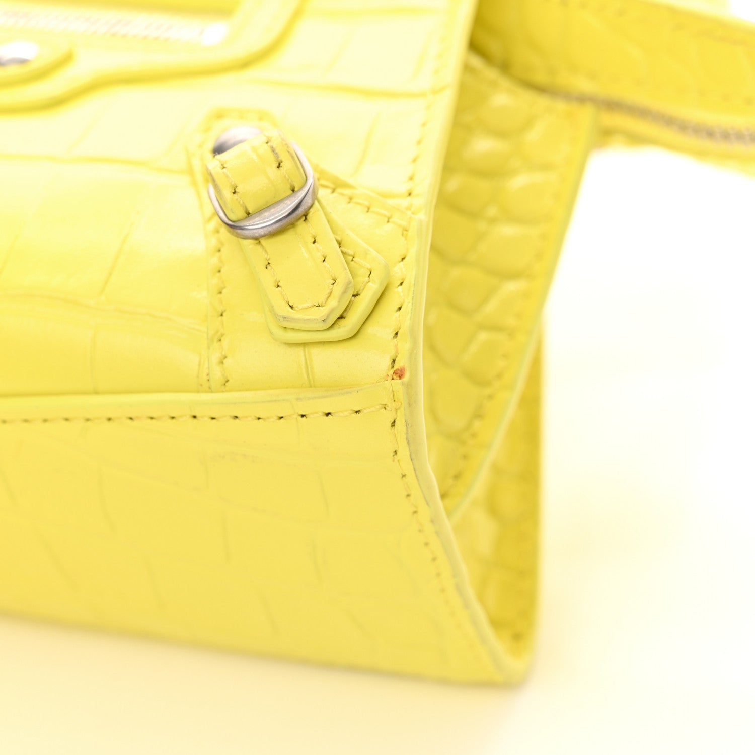 Balenciaga Calfskin Crocodile Embossed Neo Classic Hardware Nano