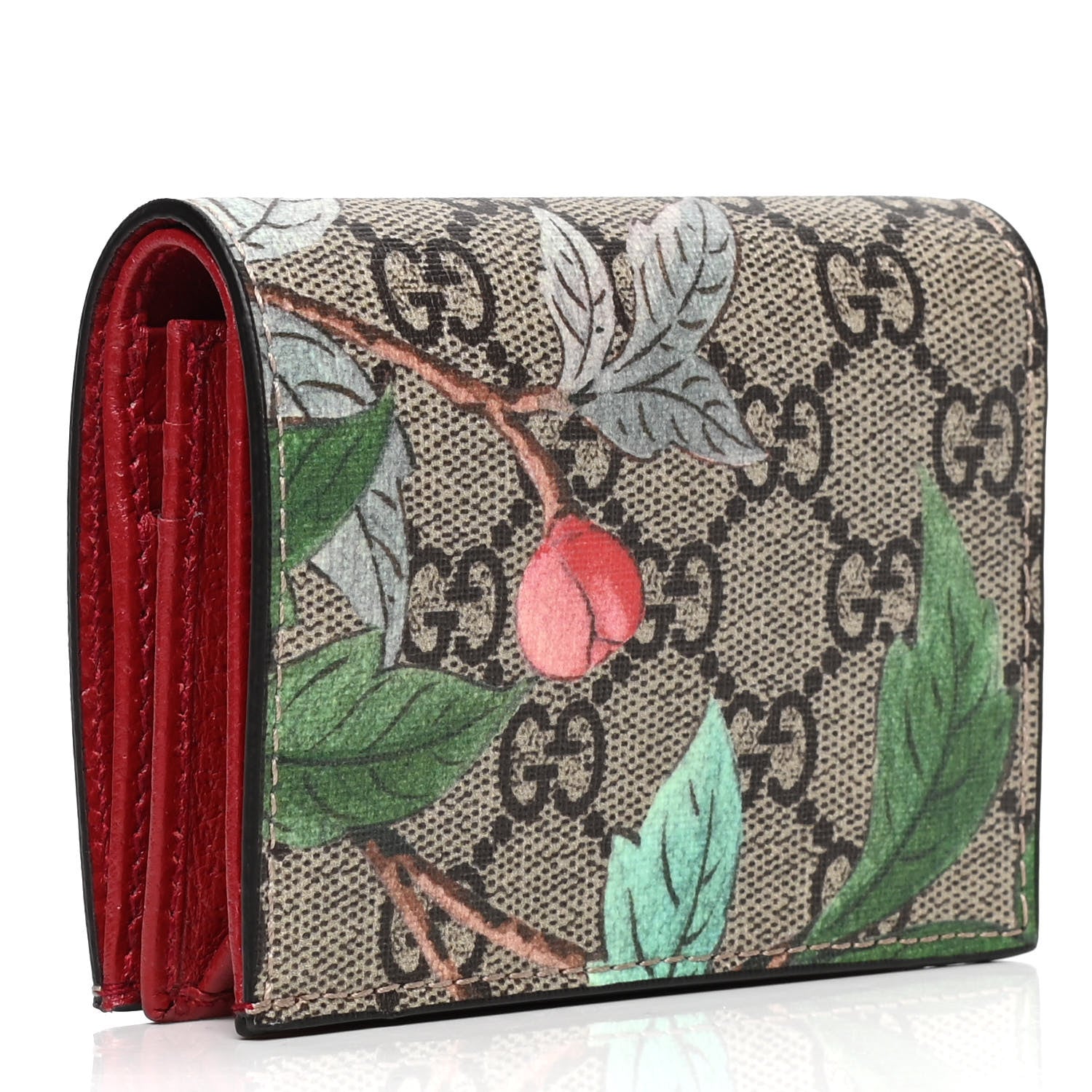 Gucci GG Supreme Monogram Tian Card Case Beige Multicolor Red 2 of 4