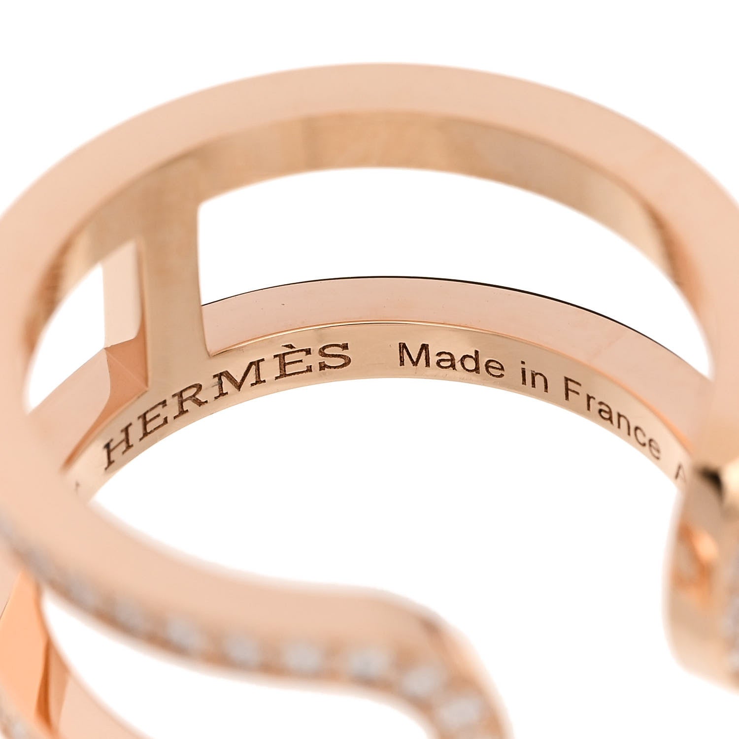 Hermes 18K Rose Gold Diamond MM Ever Chaine D'Ancre Ring 51 5.75 6 of 7