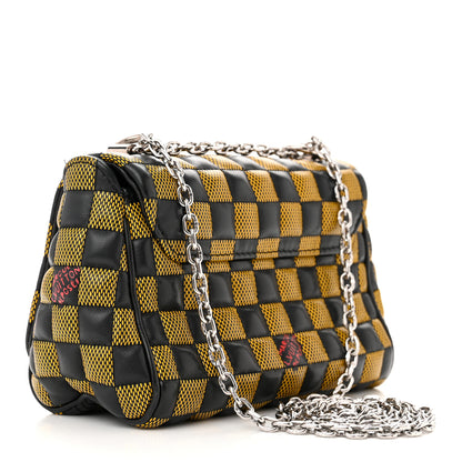 Louis Vuitton Calfskin Damier Twist Shoulder Bag BB Black Yellow 3 of 11