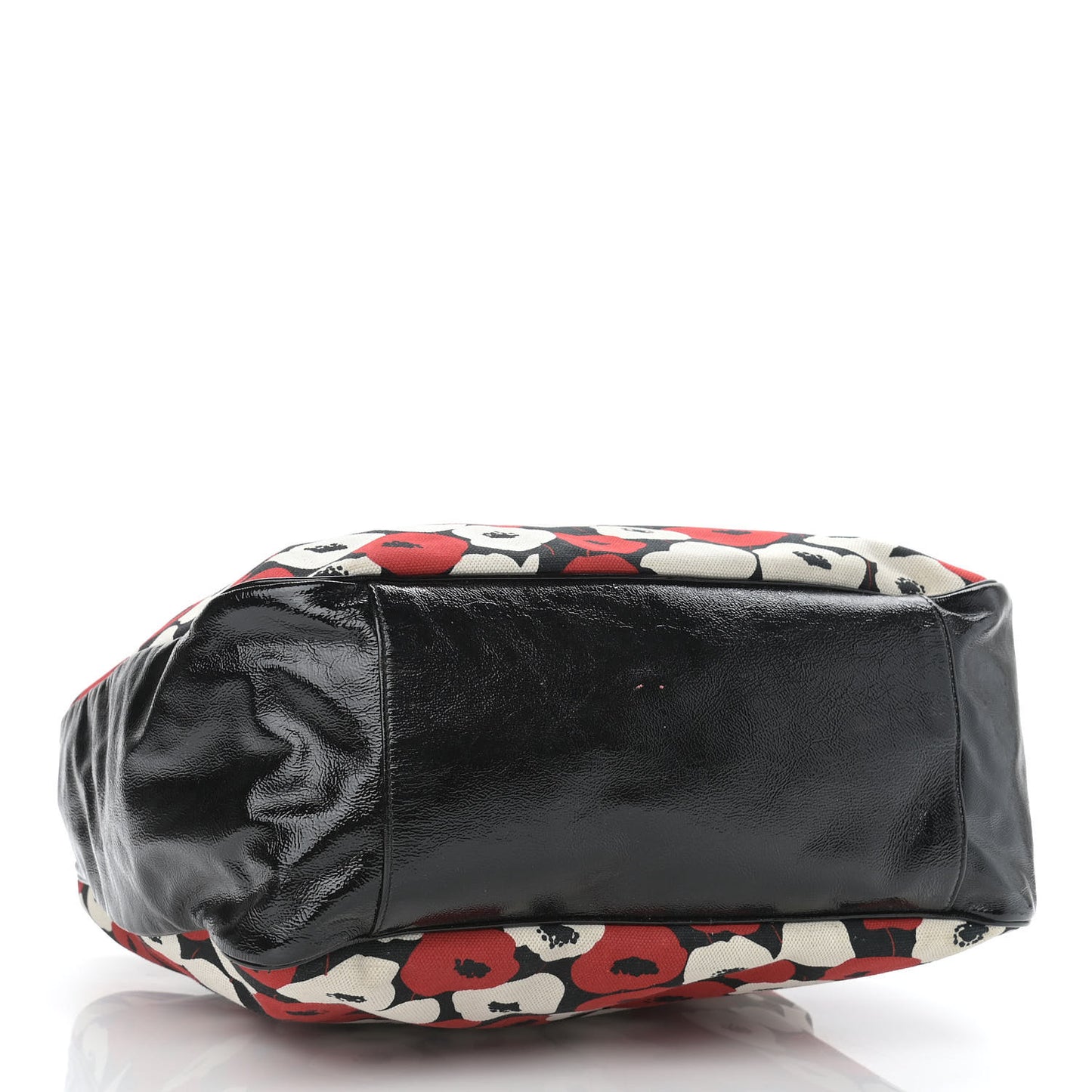 Patent Leather Canvas Poppy Print Large Roady Hobo Black
