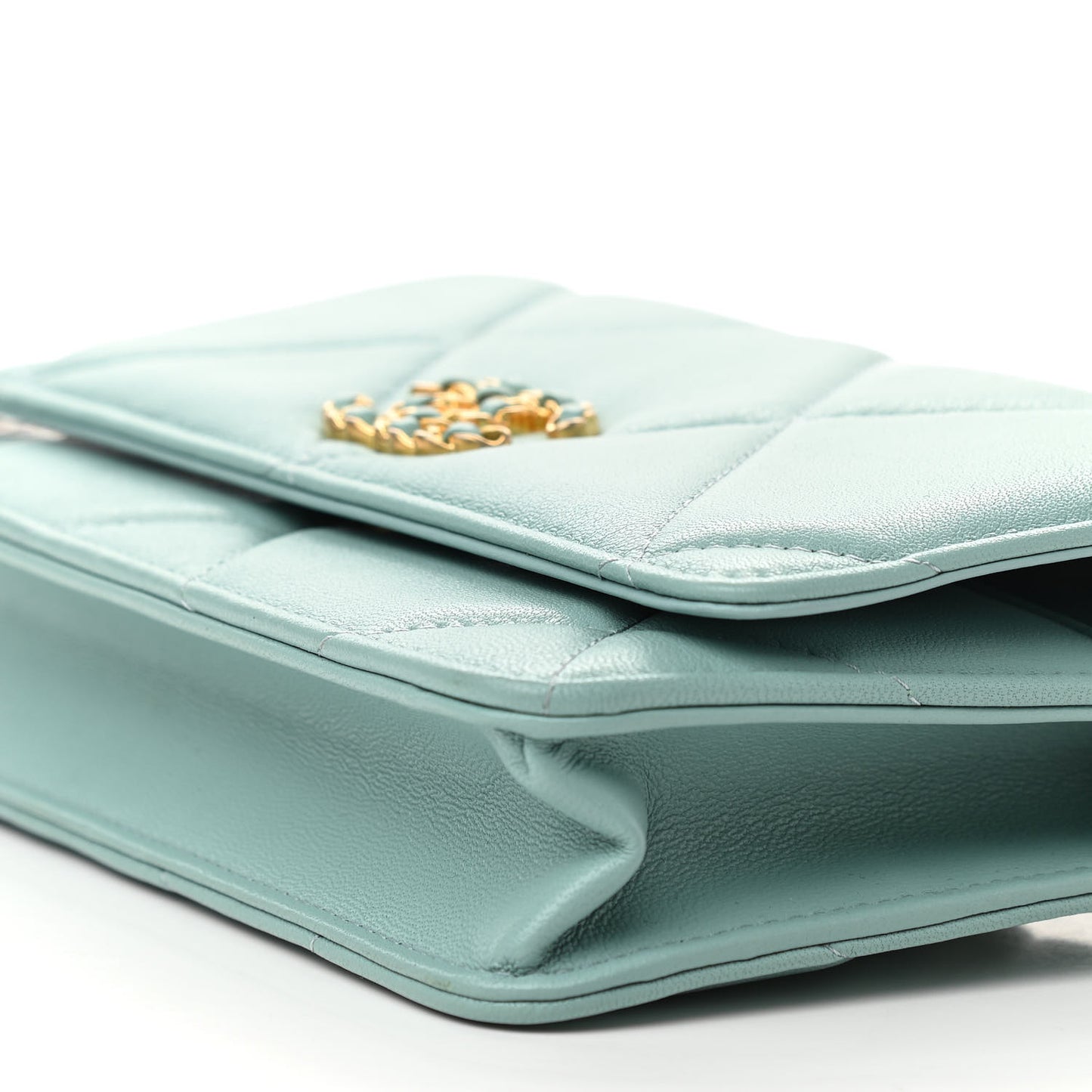 Lambskin Quilted Chanel 19 Wallet On Chain WOC Light Blue