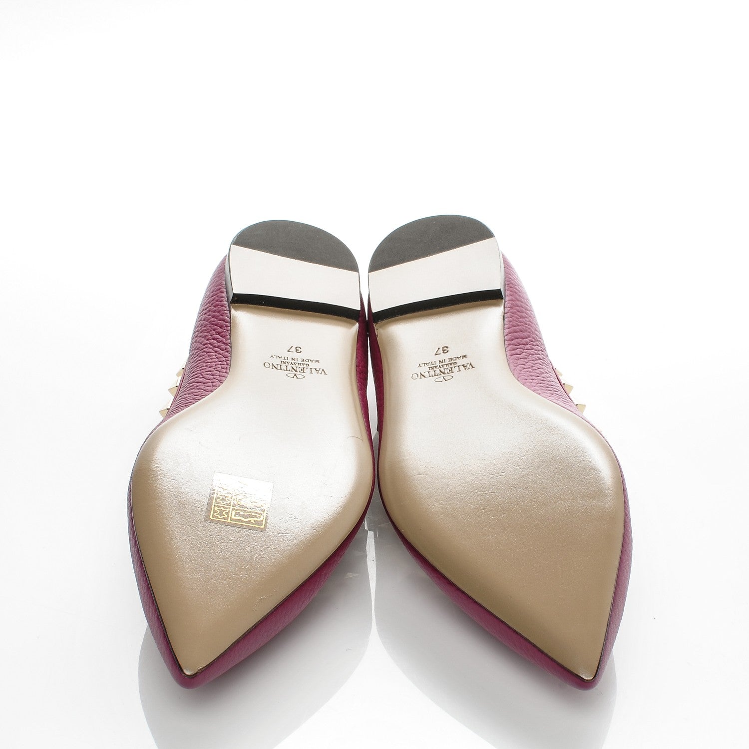 Valentino Garavani Pebbled Calfskin Rockstud Ballerina Flats 37 Deep Cyclamin 5 of 9