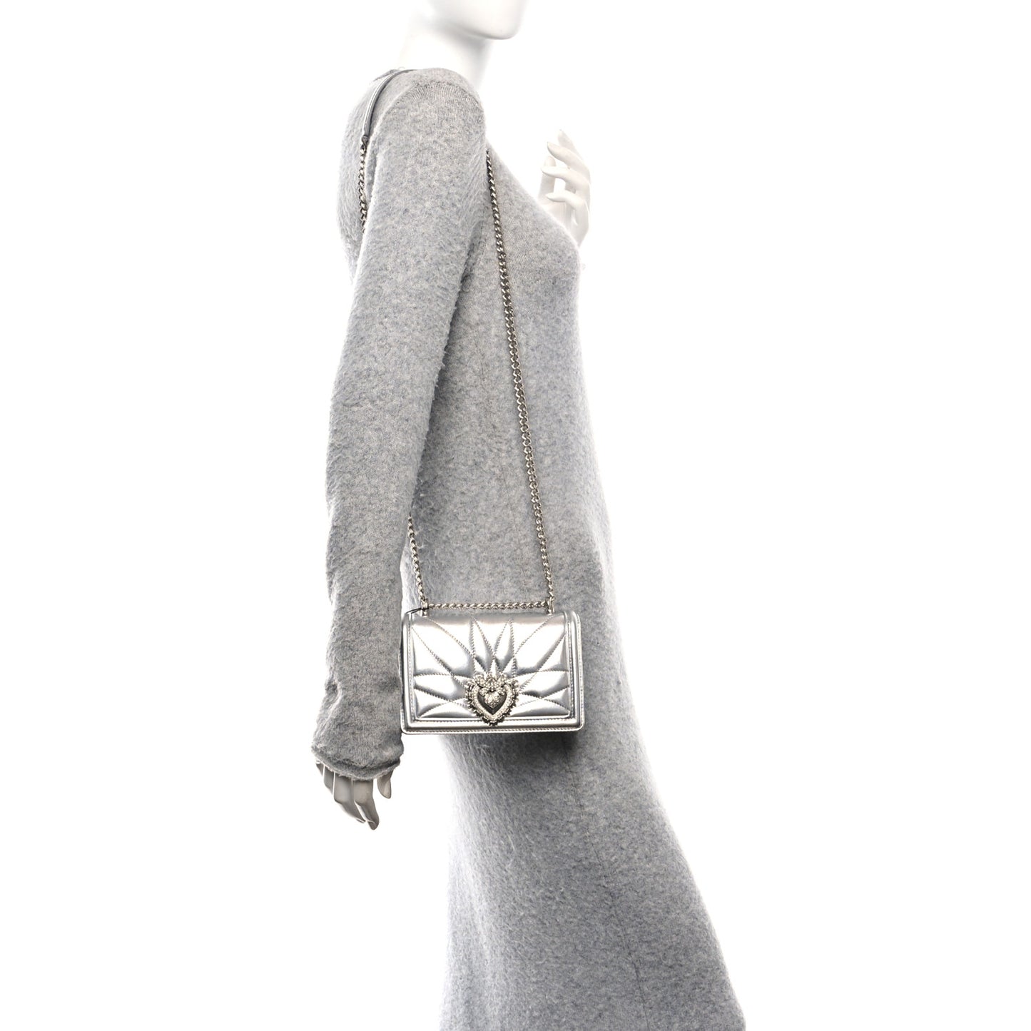 Metallic Nappa Quilted Mini Devotion Crossbody Bag Silver