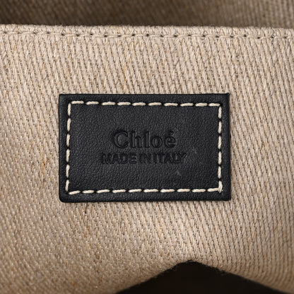 Chloe Linen Calfskin Small Woody Ribbon Tote With Strap White Navy 6 of 10