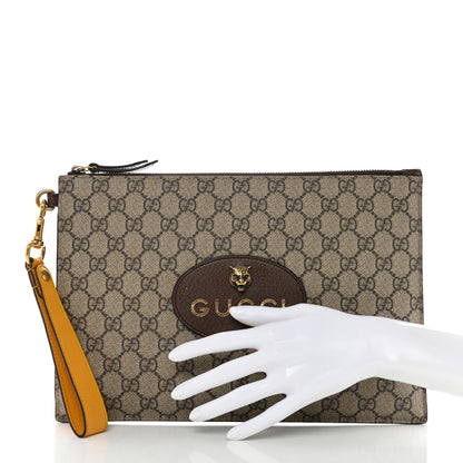 Gucci GG Supreme Monogram Neo Vintage Zip Wristlet Pouch Beige New Acero Crop 3 of 10