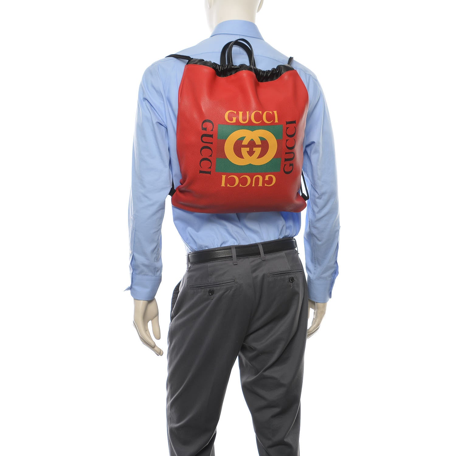 Gucci Calfskin Mens Logo Drawstring Backpack Red 2 of 12