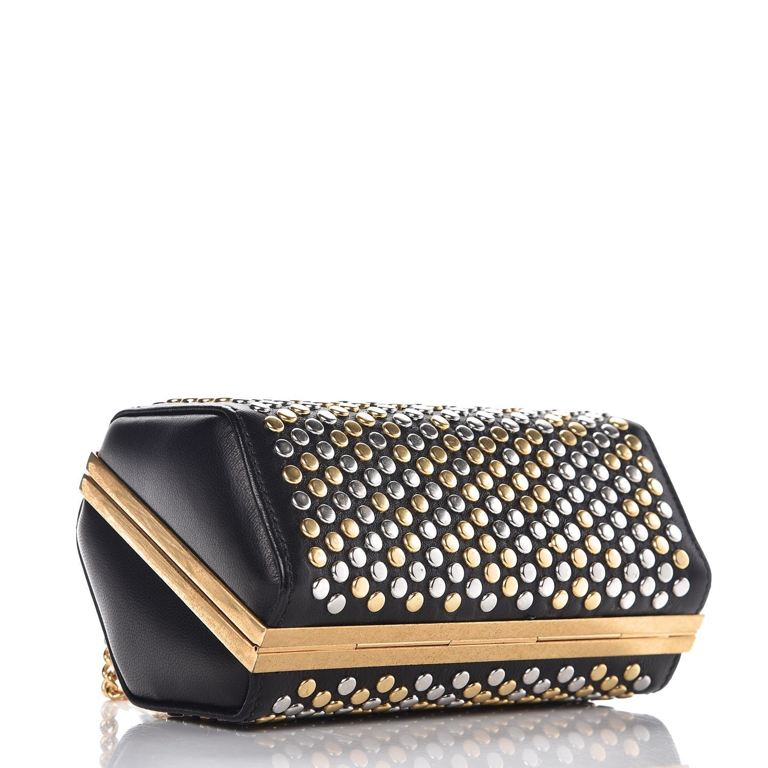 Alexander McQueen Lambskin Studded Hexagon Skull Chain Clutch Black 4 of 8