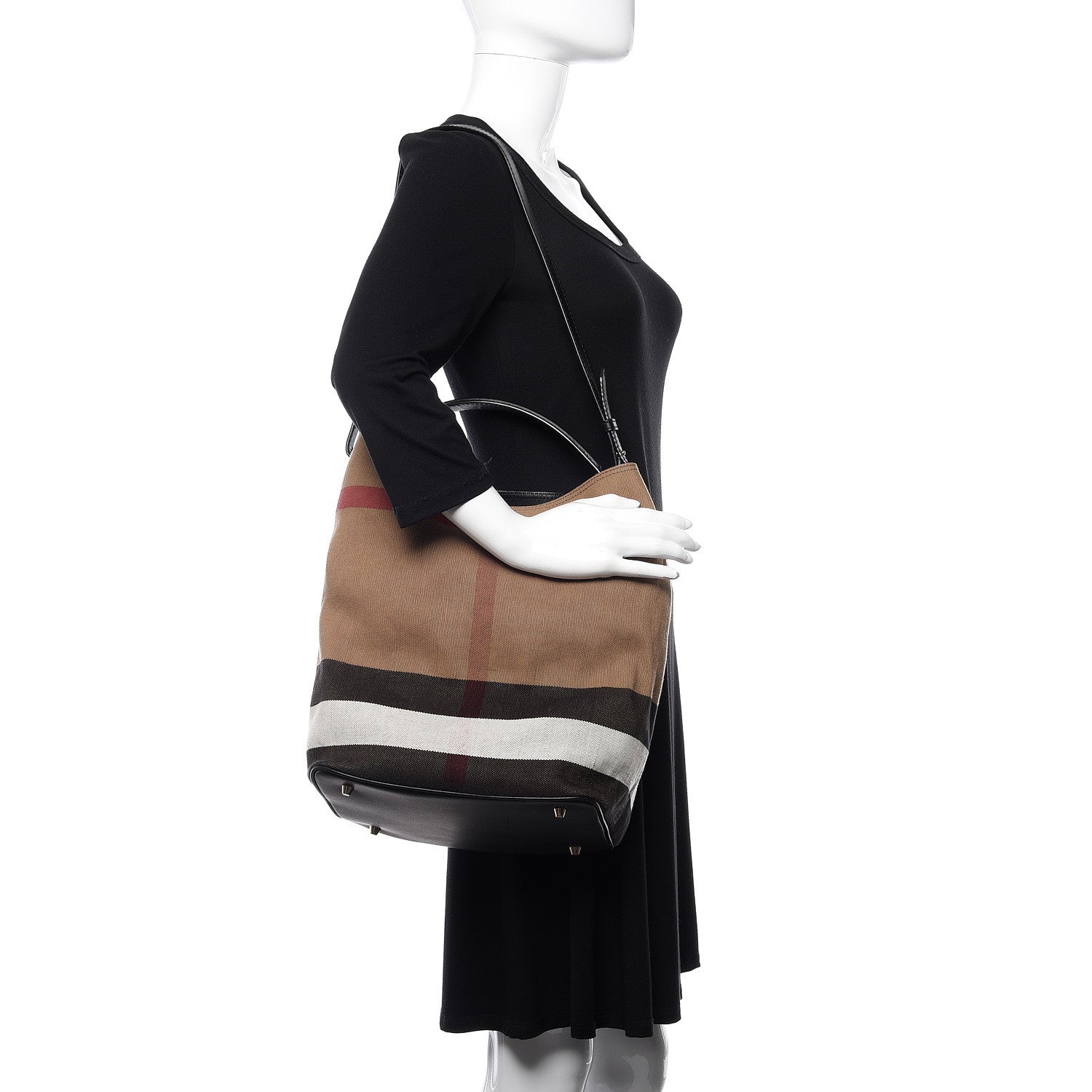Burberry Canvas Mega Check Medium Ashby Hobo Black 2 of 15