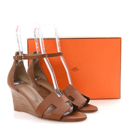 Hermes Calfskin Legend Wedge Sandals 39.5 Gold 10 of 10