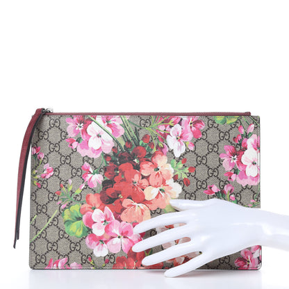 Gucci GG Supreme Monogram Blooms Suede Large Zip Pouch Beige Multicolor Dry Rose 2 of 8