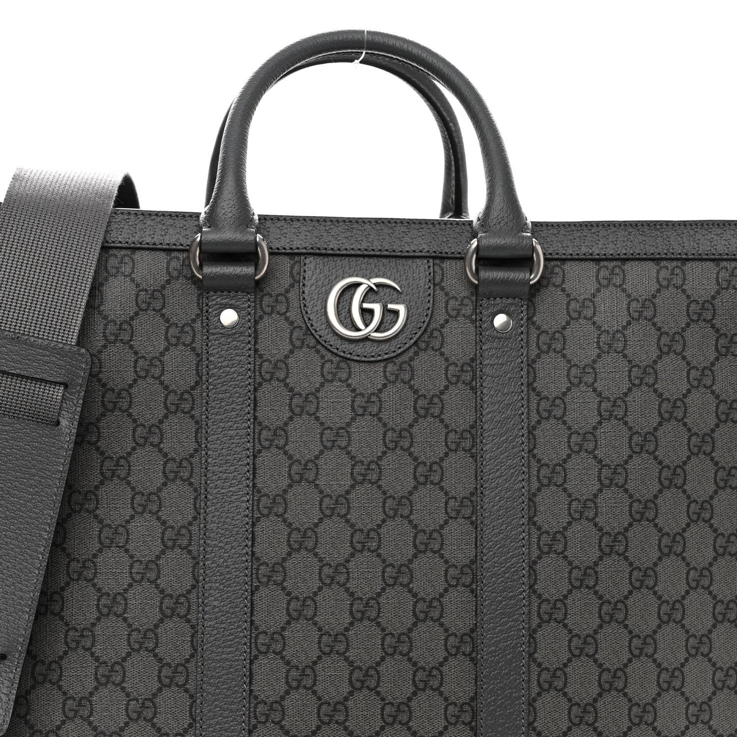 GG Supreme Monogram Textured Dollar Calfskin Large Ophidia Tote Bag Grey Black Graphite Grey