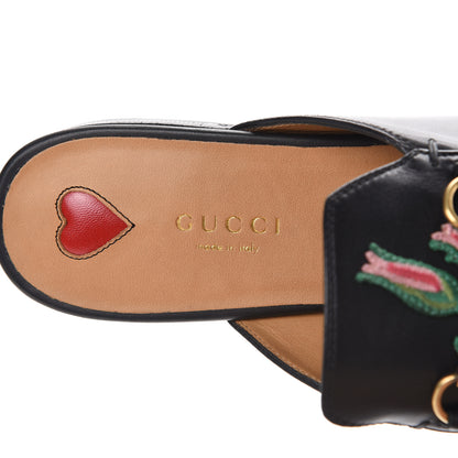 Gucci Calfskin Flower Embroidered Princetown Slippers 38.5 Black 7 of 9