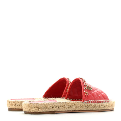 Chanel Lambskin Quilted CC Espadrille Slip On Sandals 39 Red 4 of 11