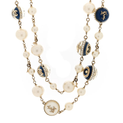 Chanel Pearl Crystal CC Nautical Long Necklace Gold Blue 1 of 5