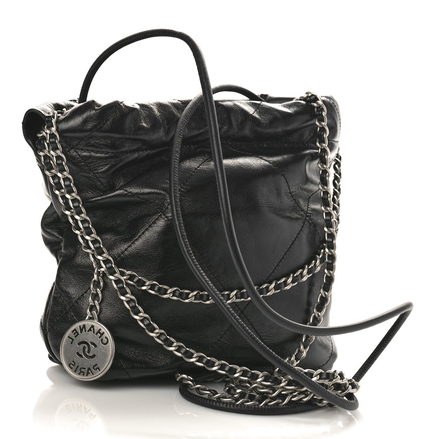 Chanel Shiny Calfskin Quilted Mini Chanel 22 Black 2 of 8
