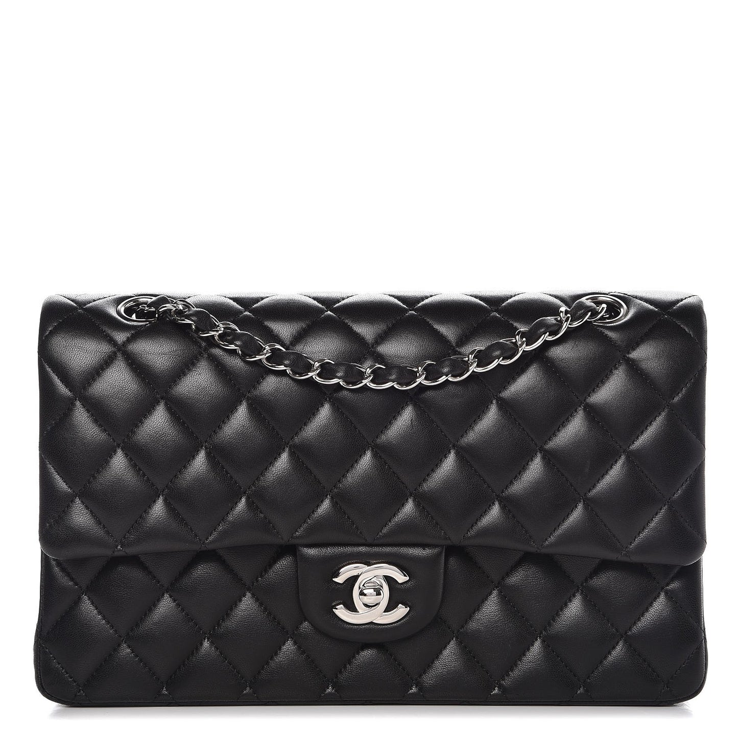 Lambskin Quilted Medium Double Flap Black