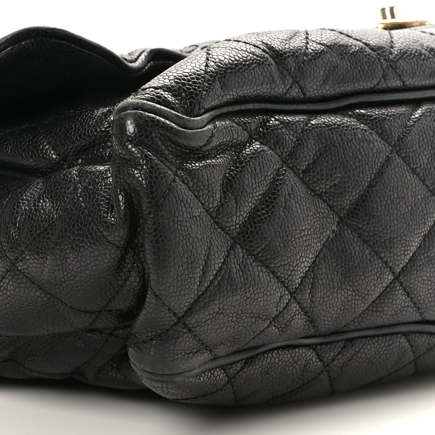 Crumpled Grained Calfskin Quilted Maxi Shiva Flap Black