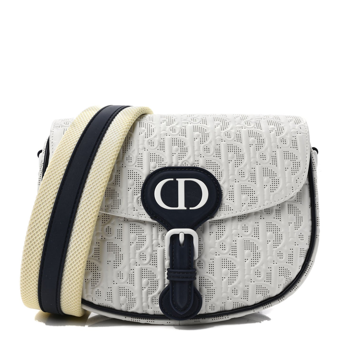 Calfskin Perforated Oblique Medium Bobby Flap White Blue