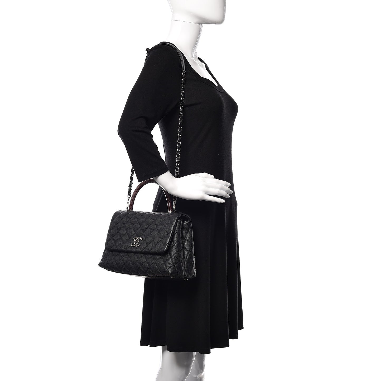 Caviar Lizard Quilted Small Coco Handle Flap Black
