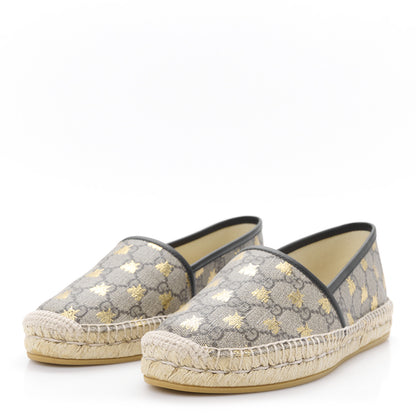 Gucci GG Supreme Monogram Bees Espadrille Flats 39 Beige Ebony Oro Black 4 of 12