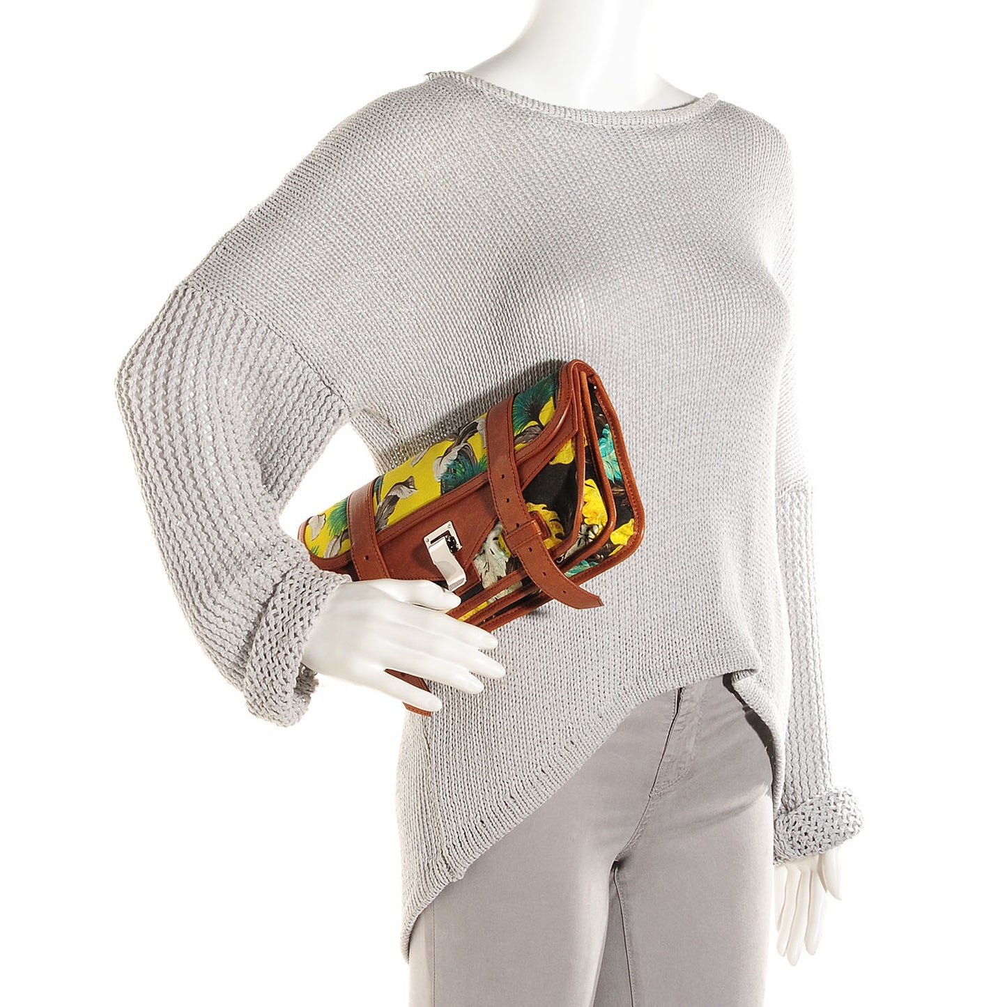 Leather Floral Printed Canvas PS1 Pochette Clutch Yellow