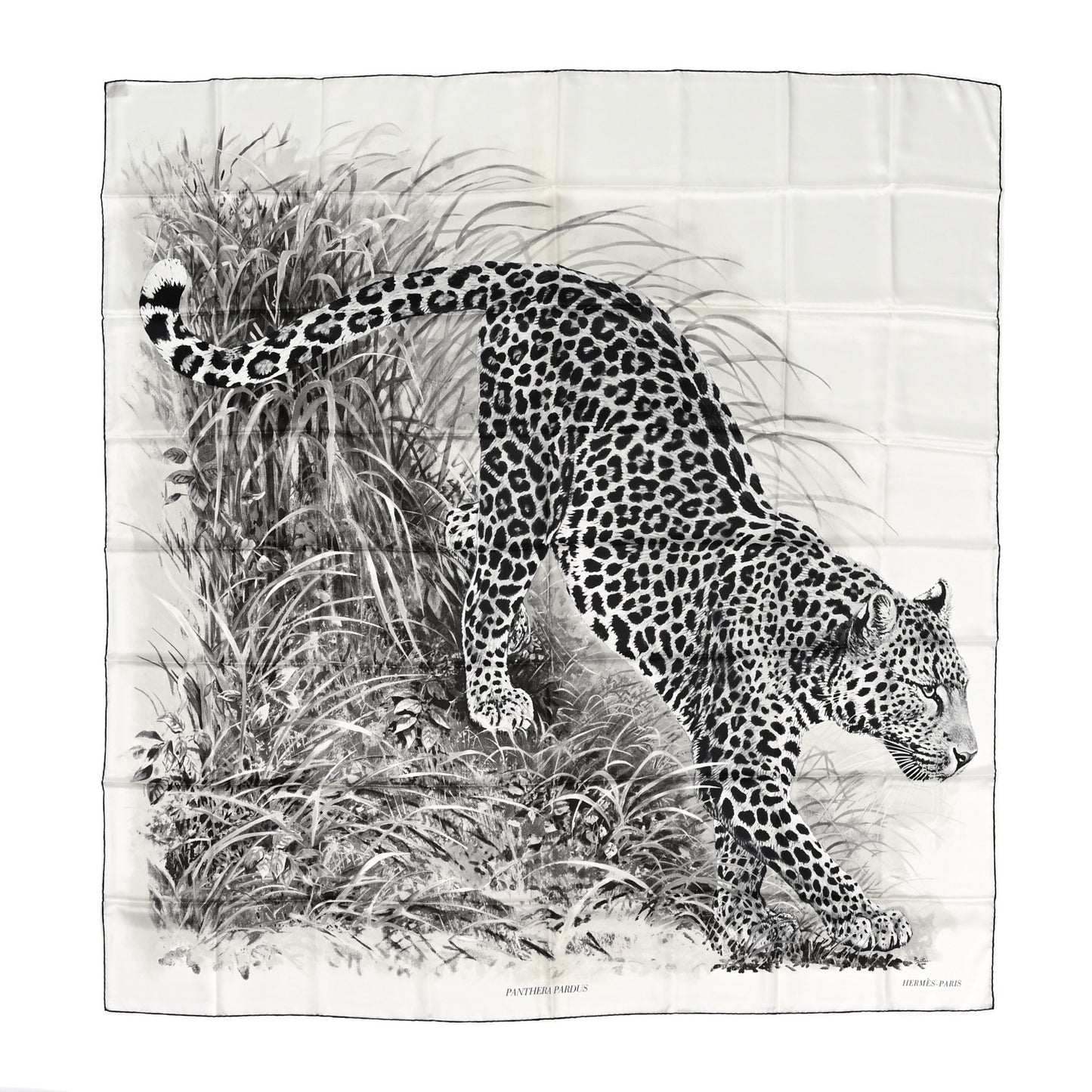 Silk Panthera Pardus Scarf 140 Black White Anthracite