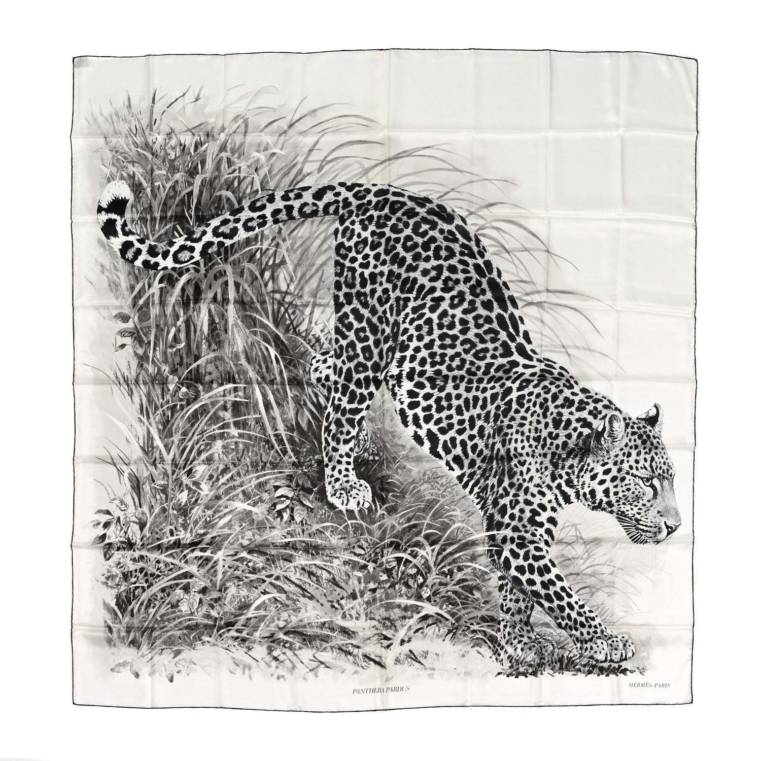 Hermes Silk Panthera Pardus Scarf 140 Black White Anthracite 1 of 5