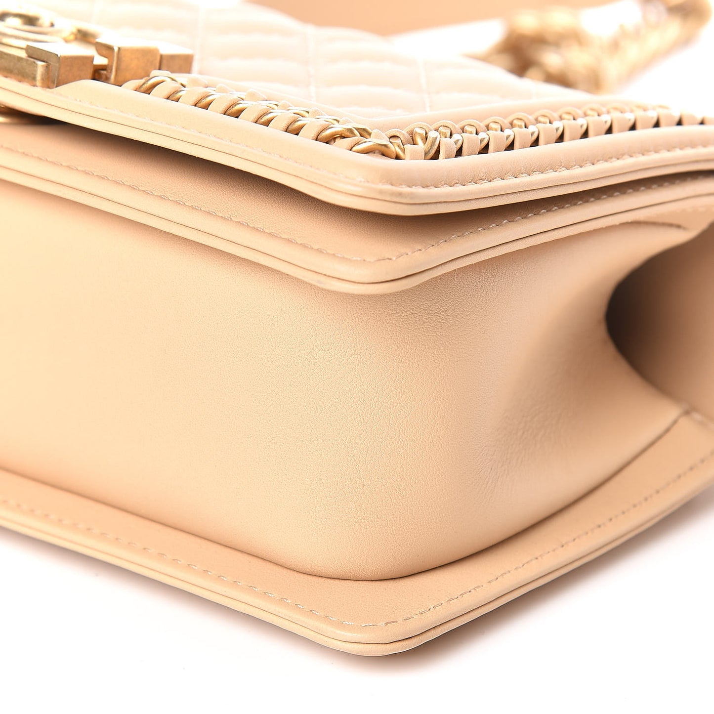 Calfskin Quilted Small Boy Handle Flap Beige