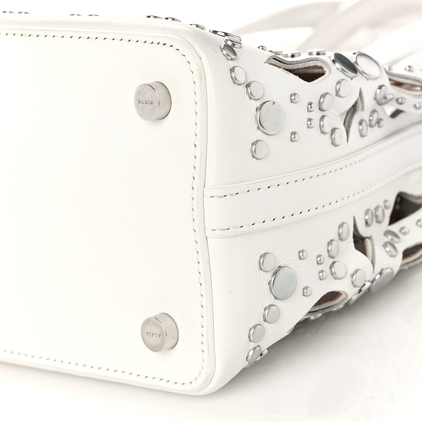 Calfskin Laser Cut Mina 16 Bag White