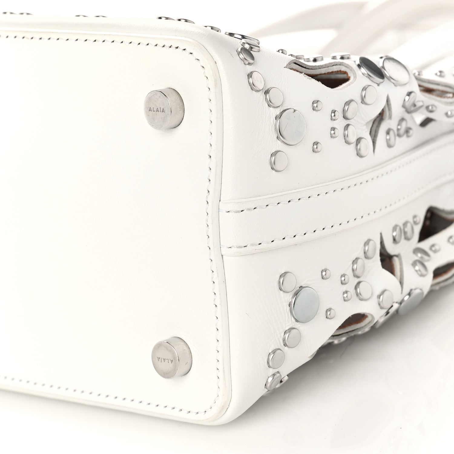 Alaia Calfskin Laser Cut Mina 16 Bag White 8 of 12