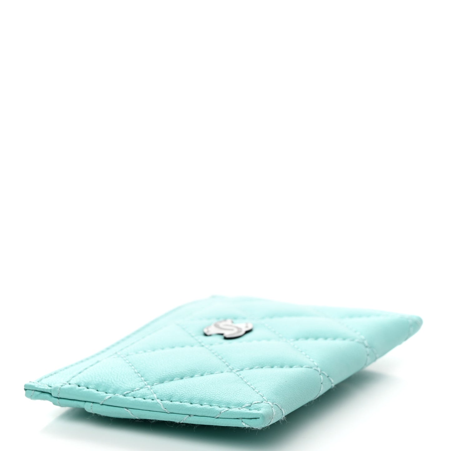 Lambskin Quilted Card Holder Turquoise