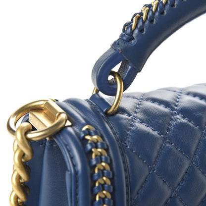 Chanel Calfskin Quilted Medium Top Handle Boy Flap Blue 13 of 14