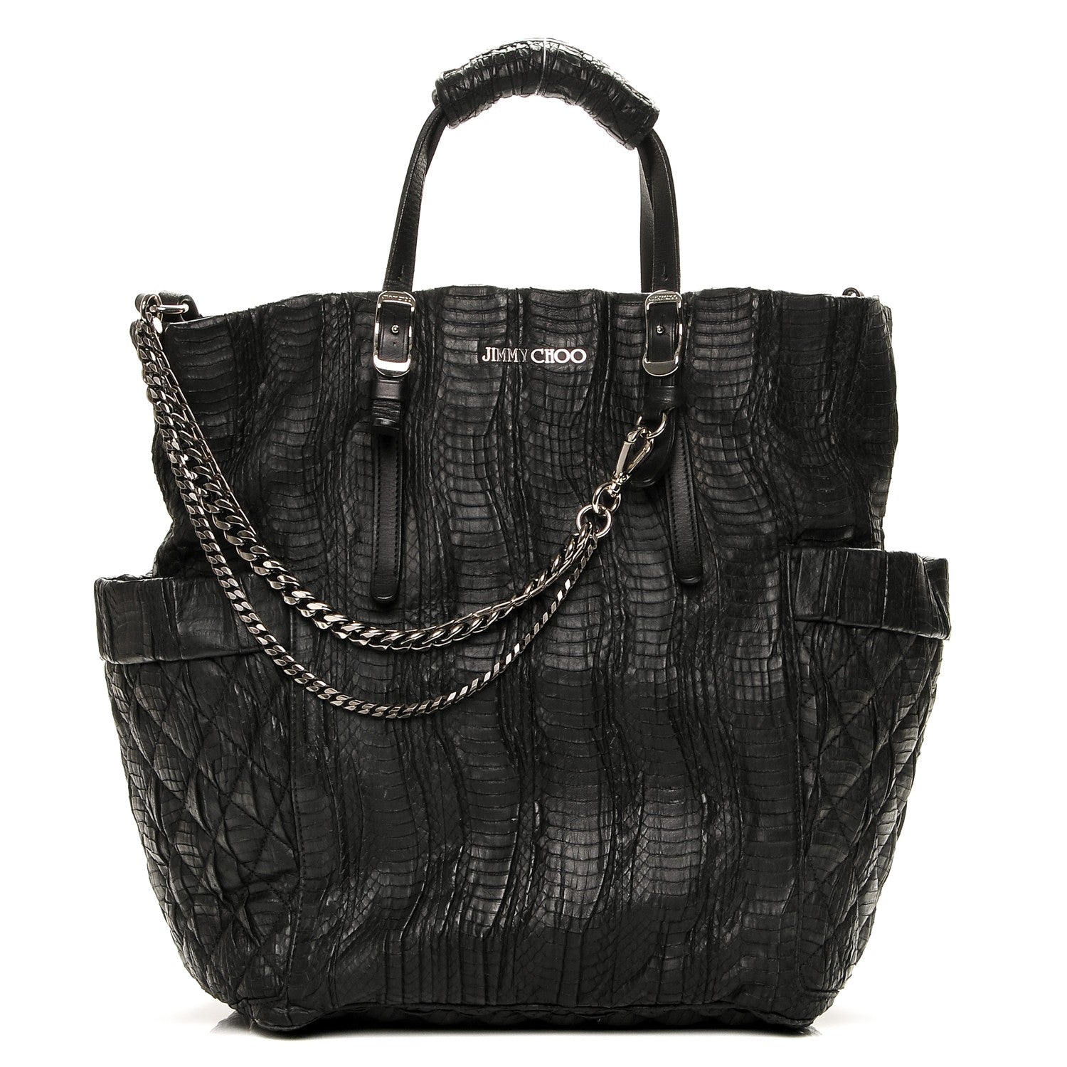 Jimmy Choo Waxed Snakeskin Chain Embellished Blare Tote Black 1 of 7