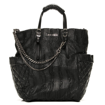 Jimmy Choo Waxed Snakeskin Chain Embellished Blare Tote Black 1 of 7