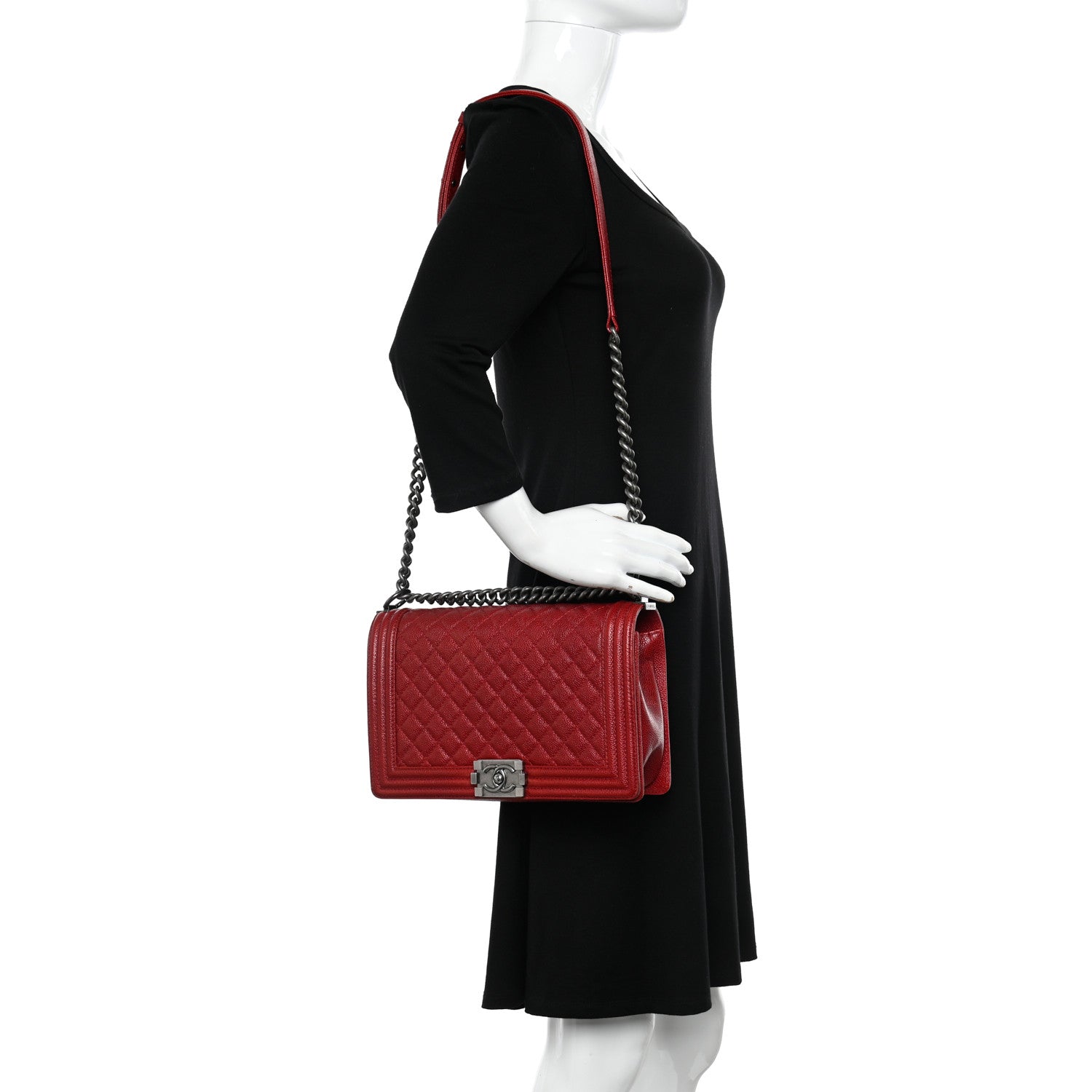 Chanel Caviar Quilted New Medium Boy Flap Dark Red 2 of 10