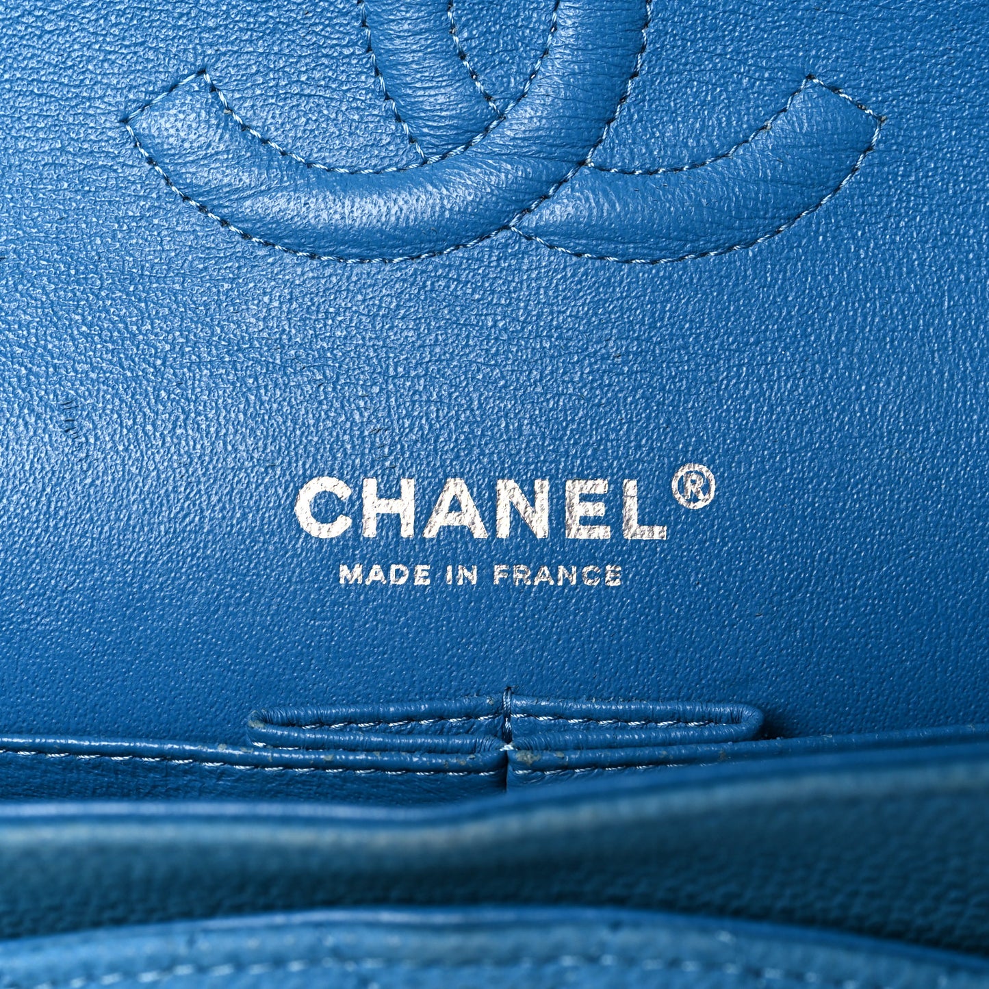 Iridescent Caviar Quilted Medium Double Flap Blue