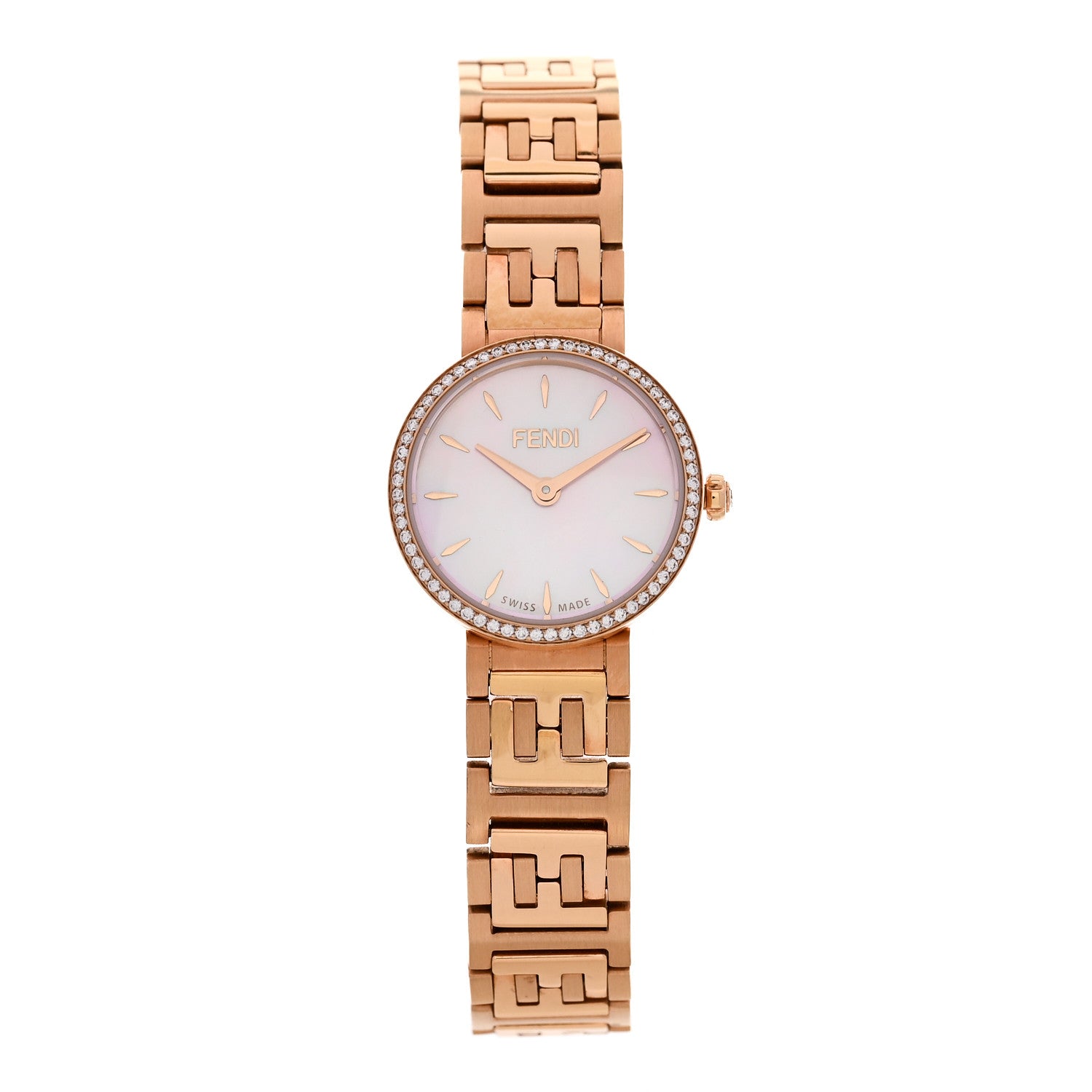 Fendi Stainless Steel Diamond Bezel Pink Mother of Pearl 19mm Fendi Forever Quartz Watch 1 of 5