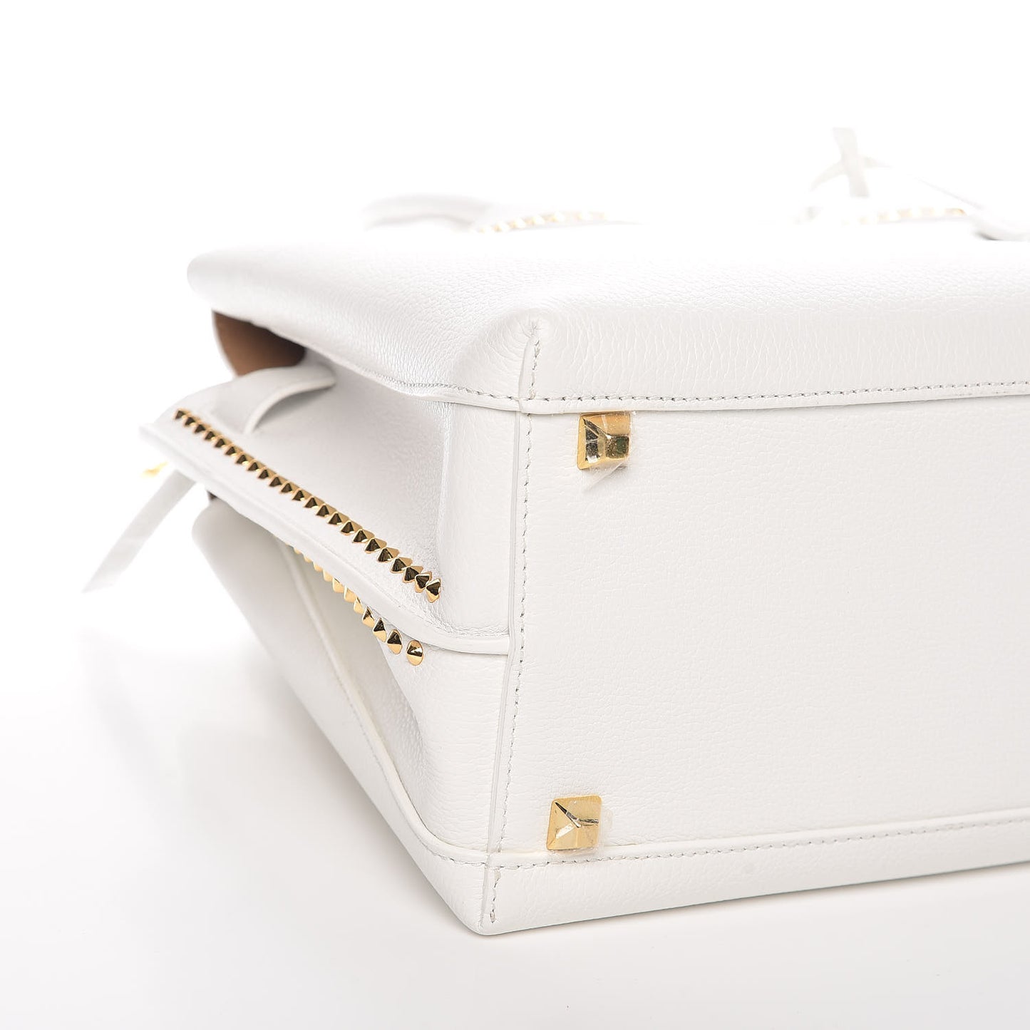 Grained Calfskin Studded Medium Milla Tote White
