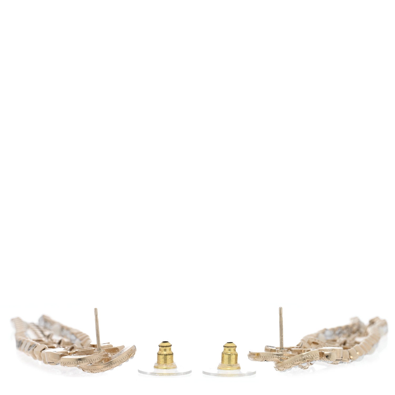 Chanel Pearl Crystal CC Chain Drop Earrings Light Gold Pearly White 3 of 5