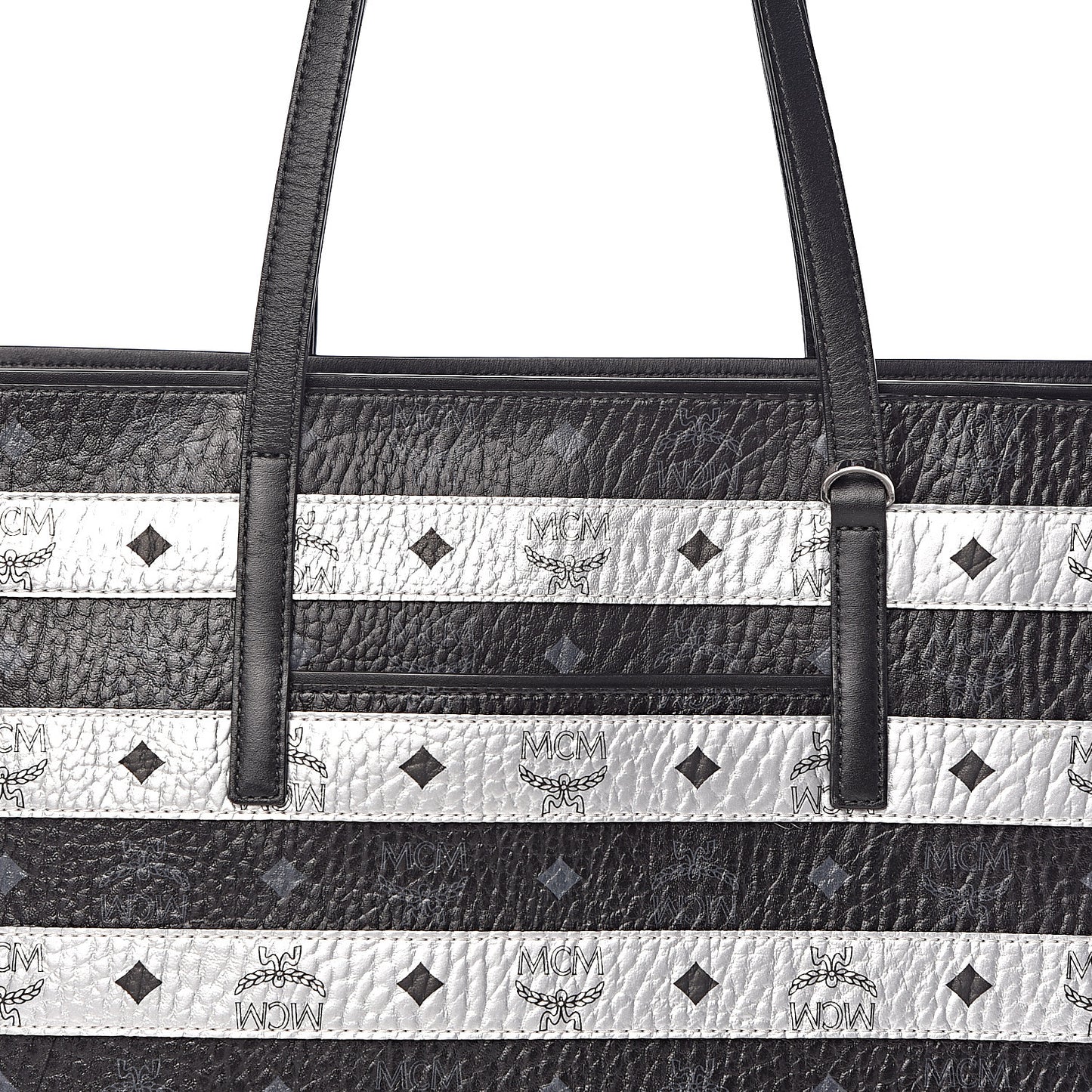 Metallic Visetos Striped Medium Anya Shopper Tote Black Silver