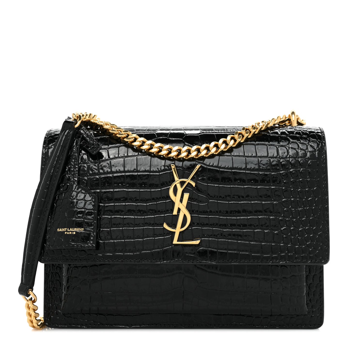 Calfskin Crocodile Embossed Medium Monogram Sunset Black
