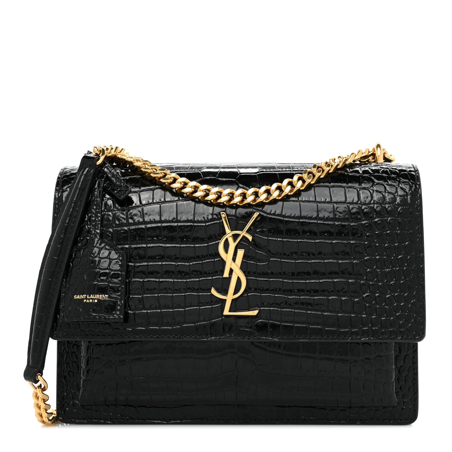 Saint Laurent Calfskin Crocodile Embossed Medium Monogram Sunset Black 1 of 10
