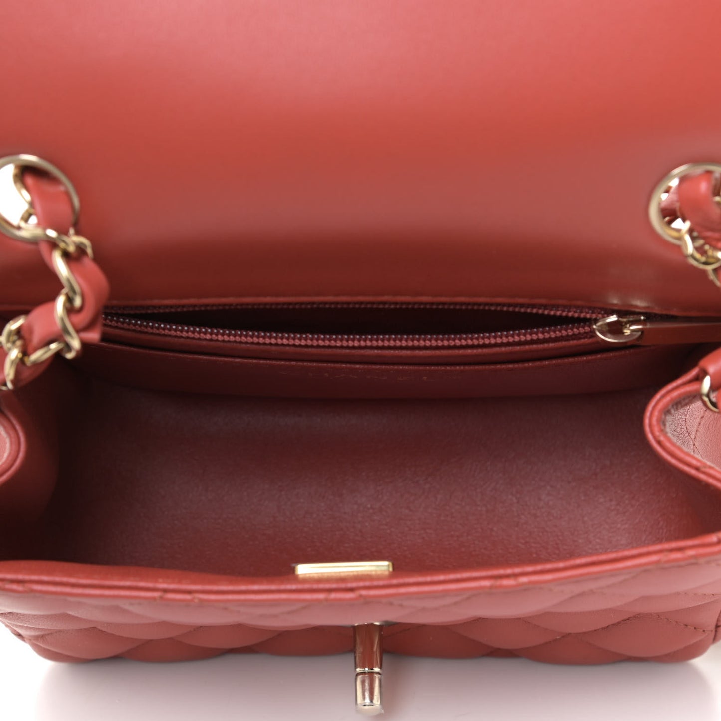 Lambskin Quilted Mini Square Flap Brown