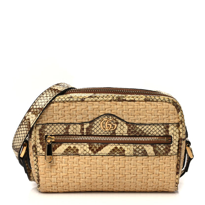 Gucci Raffia Elaphe Mini Ophidia Shoulder Bag Natural Cream Brown 1 of 6
