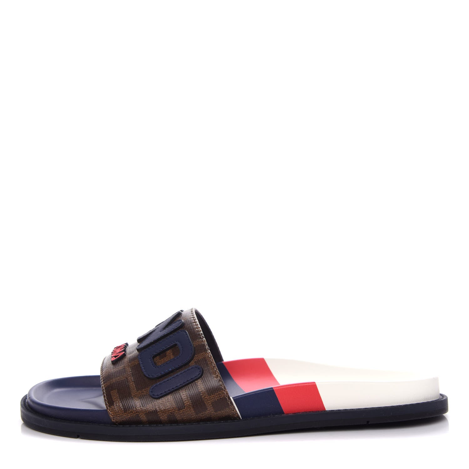 Fendi X FILA Glazed Fabric Calfskin FF 1974 Mania Mens Slide Sandals 7 Mogano Panna Blueberry Caipiroska 1 of 10