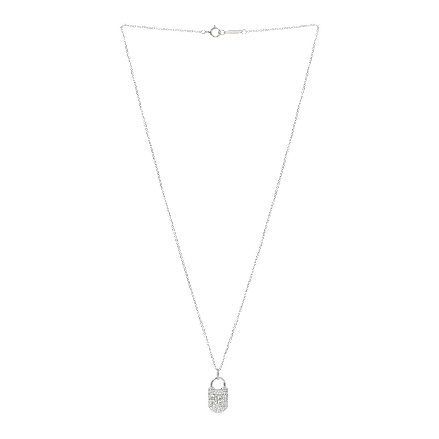 Tiffany Platinum Diamond Small Lock Pendant Necklace 3 of 4