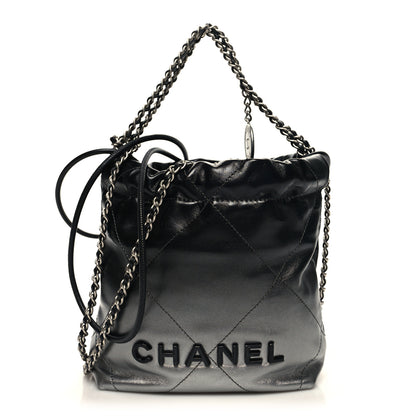 Chanel Metallic Shaded Calfskin Quilted Mini Chanel 22 Black Silver 1 of 11