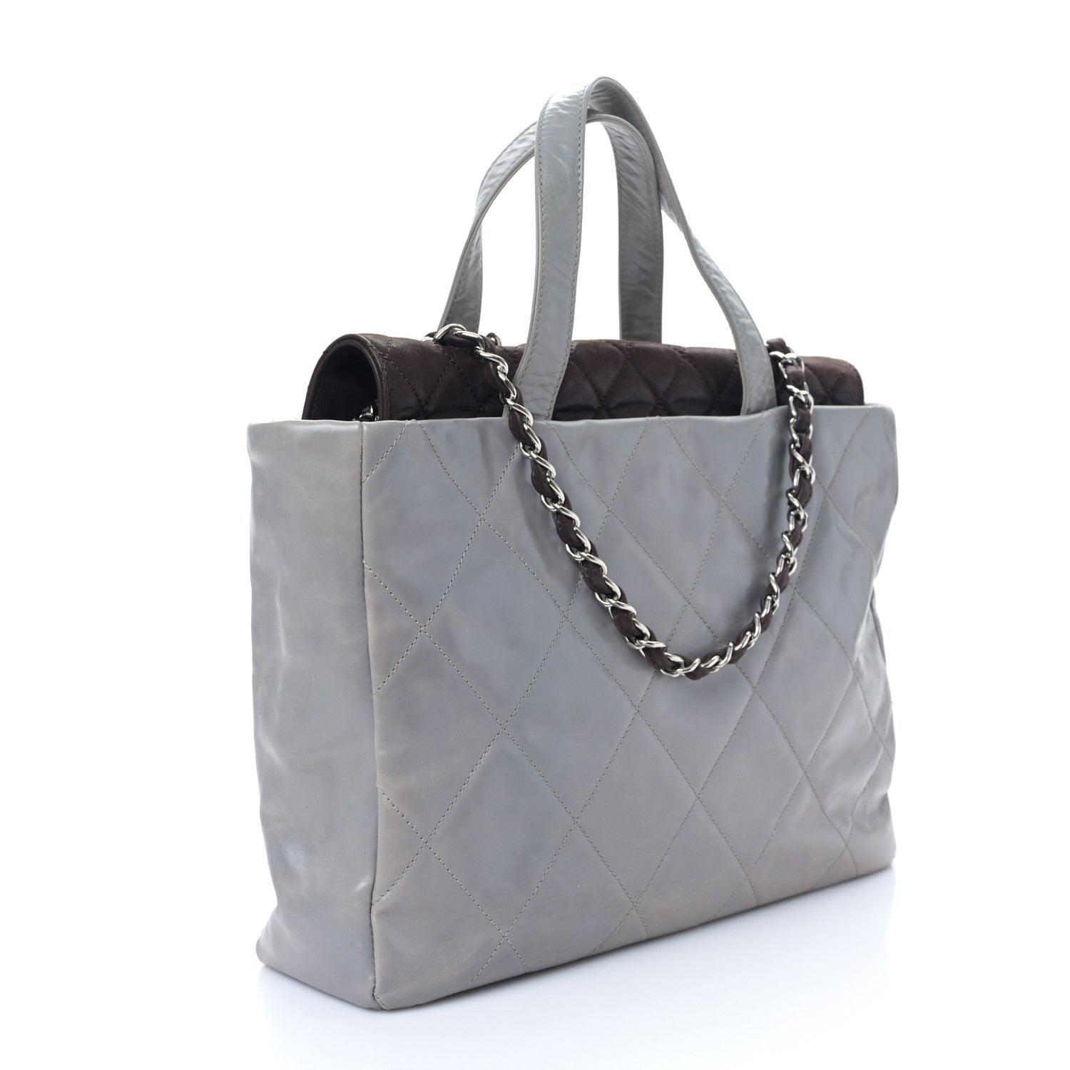 Chanel Glazed Calfskin Quilted Portobello Tote Grey Dark Brown 3 of 9