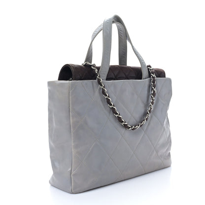 Chanel Glazed Calfskin Quilted Portobello Tote Grey Dark Brown 3 of 9